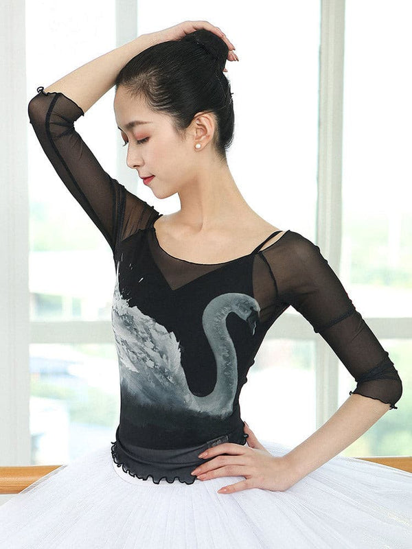 Net Gauze Top Ballet Practice Clothes Autumn and Winter Gauze Gymnastics Body Suit - Dorabear