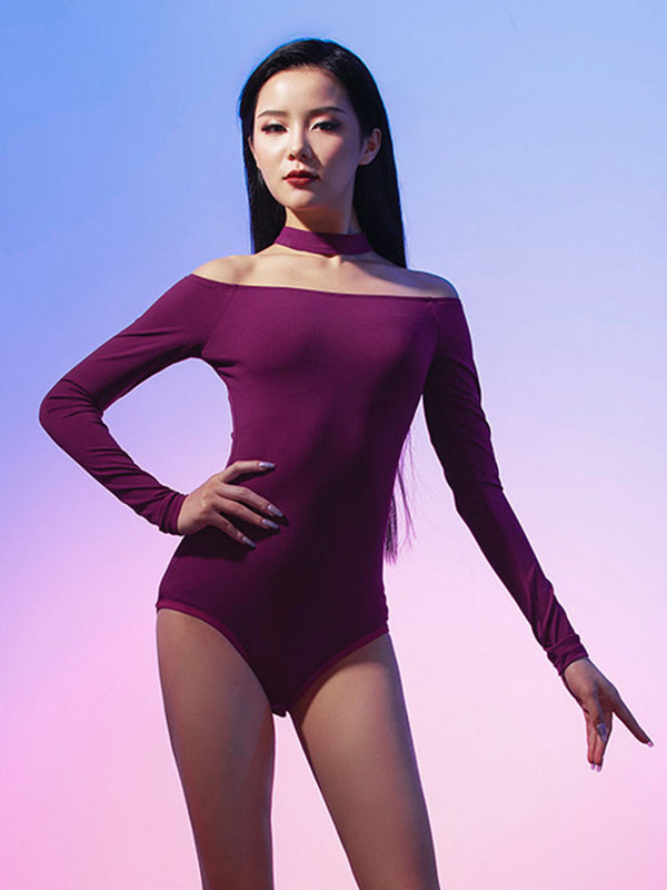 Off Shoulder Long-sleeved One-piece Leotard Latin Dance Training Clothes - Dorabear