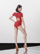 One-line Collar Latin Short-sleeved One-piece Leotard Practice Clothes - Dorabear