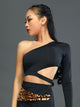 One Shoulder Long Sleeve Asymmetric High Waist Latin Dance Top Practice Clothes - Dorabear