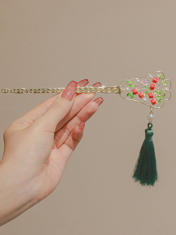 Oriental Element Fan Tassel Hairpin Ancient Style Cheongsam Head Ornament Coiled Hair Step Shake - Dorabear