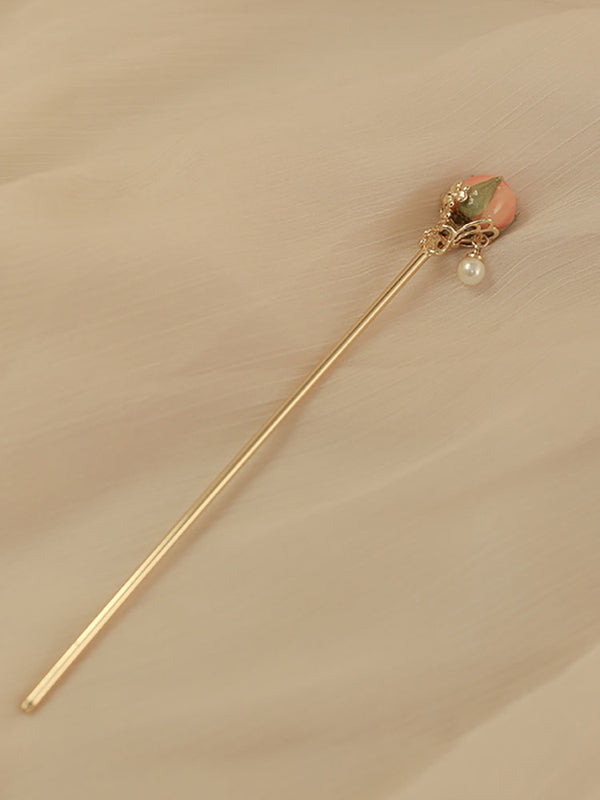 Oriental Element Rose Eternal Flower Hairpin Ancient Style Bun Head Coiled Hair Headdress - Dorabear