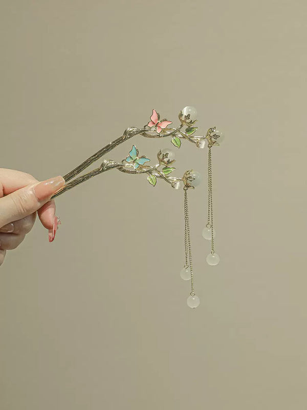 Oriental Elements Crystal Tassel Hairpin Coiled Hair Headdress Ancient Style Cheongsam Hair Accessories - Dorabear