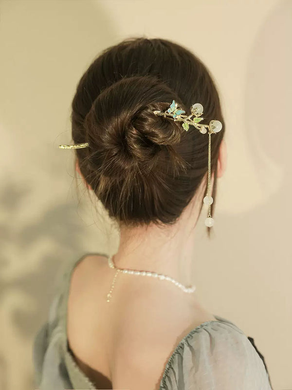 Oriental Elements Crystal Tassel Hairpin Coiled Hair Headdress Ancient Style Cheongsam Hair Accessories - Dorabear