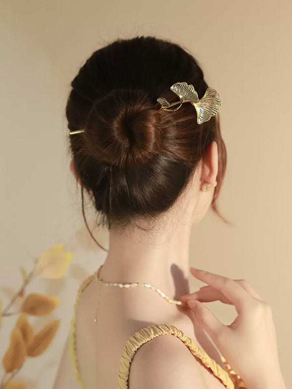 Oriental Style Ginkgo Leaf Hairpin Bun headdress Ancient Style Elegant Coiled Hair Accessories - Dorabear