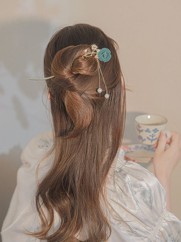 Oriental Style Rose Hairpin Ancient Element Tassel Hairpin Retro Hair Headdress - Dorabear