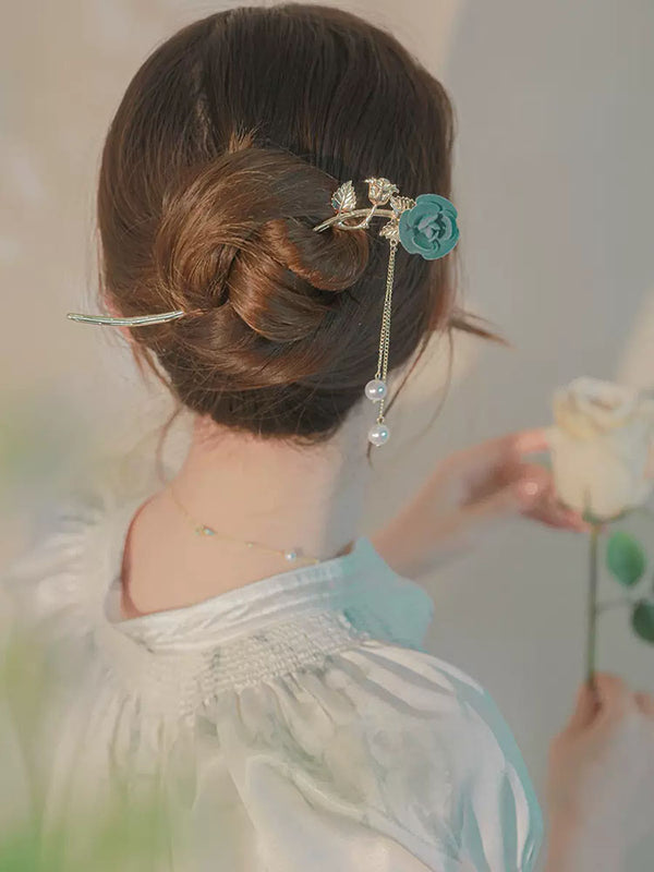 Oriental Style Rose Hairpin Ancient Element Tassel Hairpin Retro Hair Headdress - Dorabear