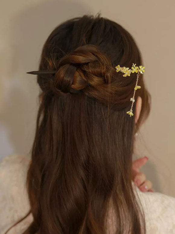 Osmanthus Fringe Step Shake Coiled Hair Wood Hairpin Ancient Style Cheongsam Headwear - Dorabear