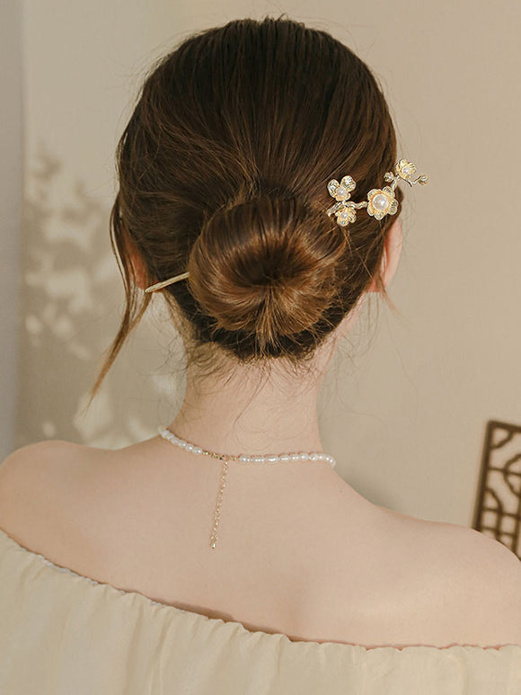 Plum Blossom Hairpin Coilrd Hair Pearl Headdress Antique Cheongsam Hair Accessories - Dorabear