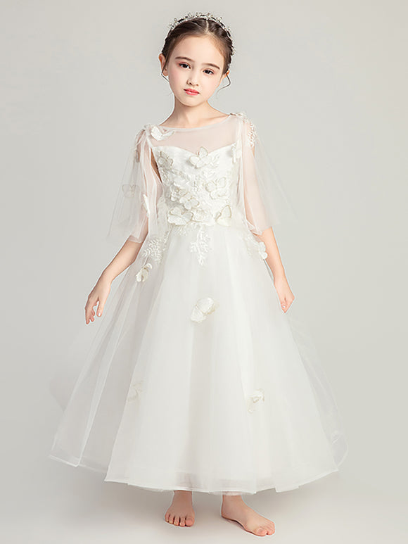 Princess Dress Girls' Puffy Dress Evening Gown Long Flower Kid's Wedding Dress - Dorabear