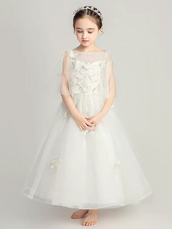 Princess Dress Girls' Puffy Dress Evening Gown Long Flower Kid's Wedding Dress - Dorabear