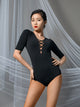 Round Neck Mid-sleeve Latin Dance Leotard Practice Clothes - Dorabear