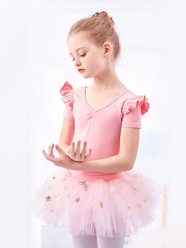 Ballet Split Tutu Skirt Suits Summer Short-sleeved Practice Clothes - Dorabear