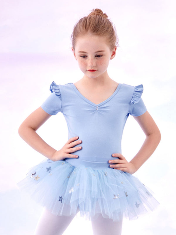 Ballet Split Tutu Skirt Suits Summer Short-sleeved Practice Clothes - Dorabear