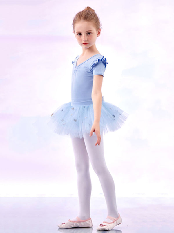 Ballet Split Tutu Skirt Suits Summer Short-sleeved Practice Clothes - Dorabear