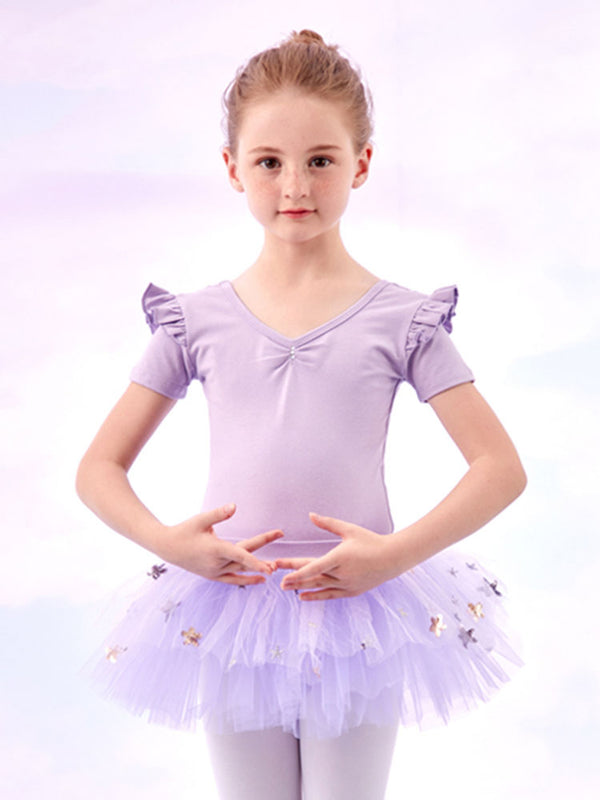 Ballet Split Tutu Skirt Suits Summer Short-sleeved Practice Clothes - Dorabear