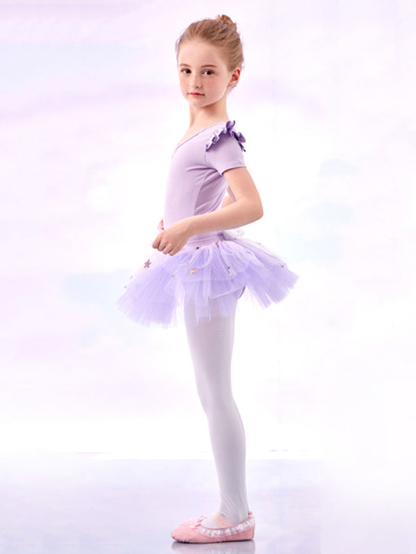 Ballet Split Tutu Skirt Suits Summer Short-sleeved Practice Clothes - Dorabear