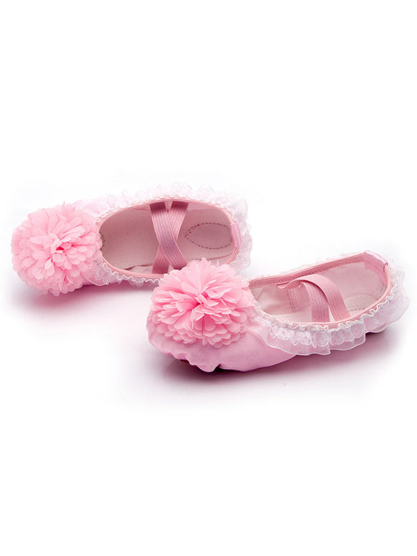 Satin Lace Large Flower Ballet Shoes Soft Sole Exercise Shoes - Dorabear