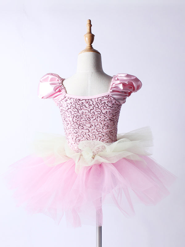 Sequin Gauze Skirt Pink Tutu Dress Ballet Dance Dress Performence Clothing - Dorabear