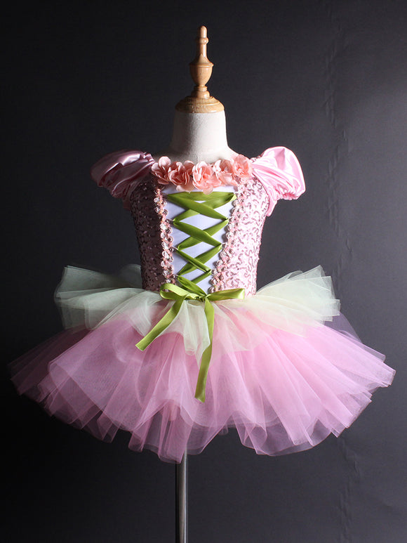 Sequin Gauze Skirt Pink Tutu Dress Ballet Dance Dress Performence Clothing - Dorabear