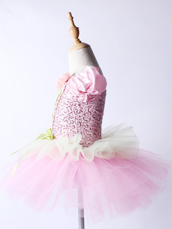 Sequin Gauze Skirt Pink Tutu Dress Ballet Dance Dress Performence Clothing - Dorabear