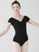 Short Sleeve Backless V-neck Ballet Dance Leotard Lace Stitching Jumpsuit - Dorabear