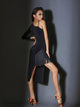 Slim Slanted Shoulder Asymmetric Exercise Dress Latin Dance Fringe Dress - Dorabear