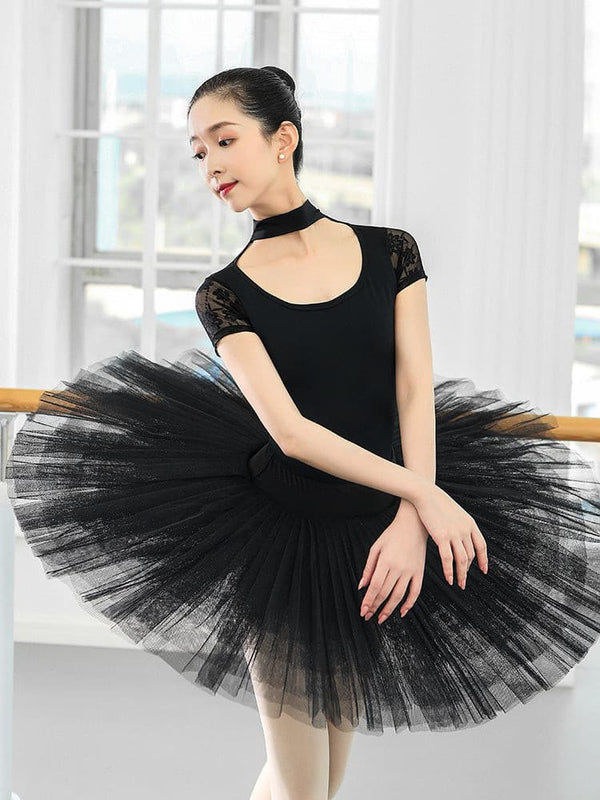 Small Stand-up Collar One-piece Dance leotard Practice Clothes Ballet Lace Jumpstuit - Dorabear