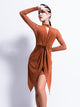 Stand-up Collar Long-sleeved Dress Latin Dance Practice Clothes - Dorabear