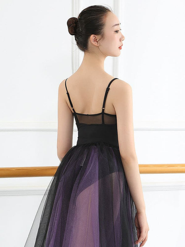 Ballet Dance Training Clothes Lace Suspenders Stitching Black Leotard - Dorabear