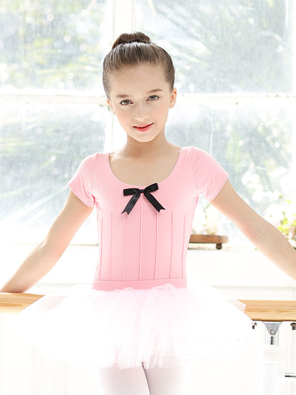 Summer Ballet Suits Short Sleeve One-piece Leotard Split Puffy Skirt - Dorabear