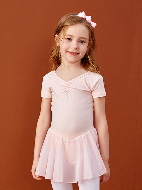 Summer Ballet V-neck Pleated Bow Dress Training Clothing - Dorabear