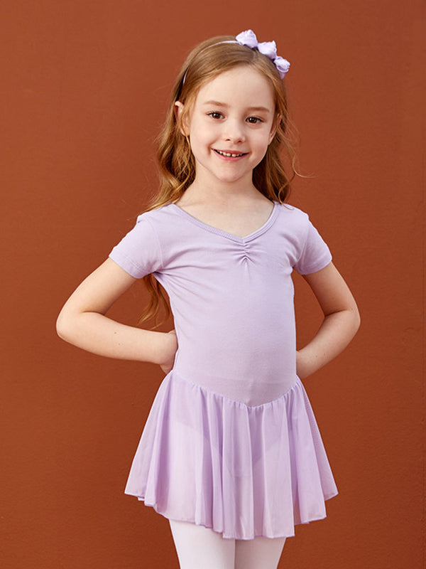 Summer Ballet V-neck Pleated Bow Dress Training Clothing - Dorabear