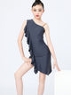 Summer Latin Dance Asymmetric Sloping Shoulder Strap Dress Performance Costume - Dorabear