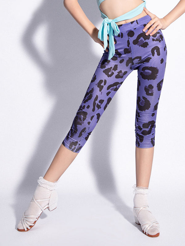 Summer Latin Dance Cropped Pants Thin Leopard Print Training Leggings - Dorabear