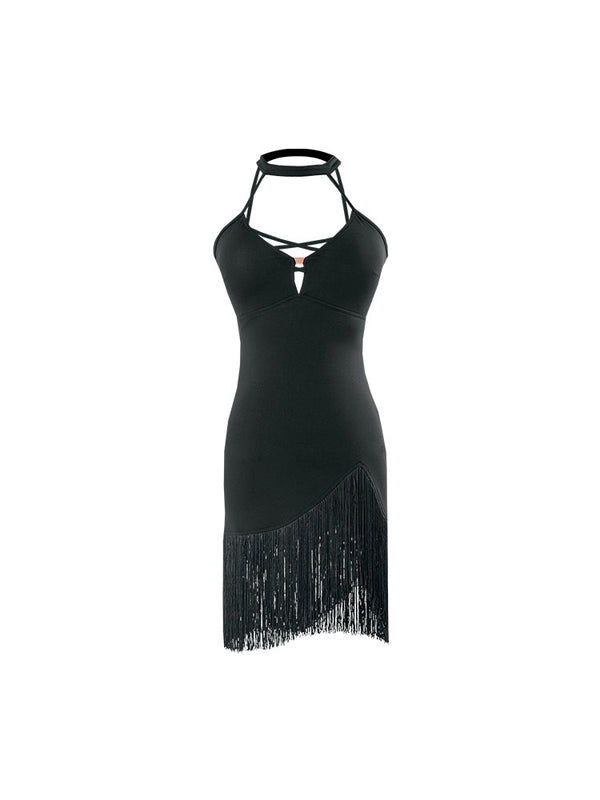 Summer Latin Dance Practice Clothes Fringed Halterneck Dress - Dorabear