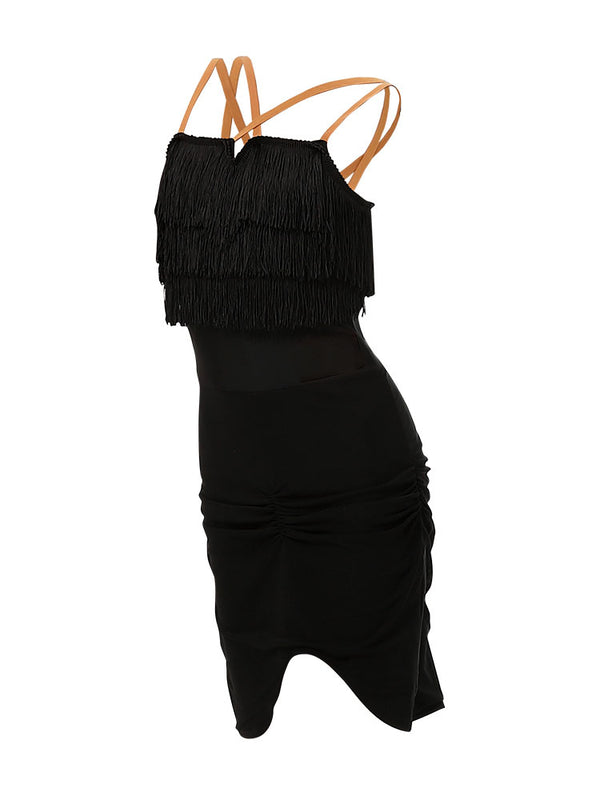 Sleeveless Sling Training Clothes Latin Dance Fringed Dress - Dorabear