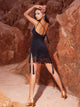 Swing Neck Fringe Sling Latin Dance Dress with Side Slits - Dorabear