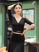 V-neck Waist Cross Strap Middle Sleeve Latin Top Dance Training Clothes - Dorabear