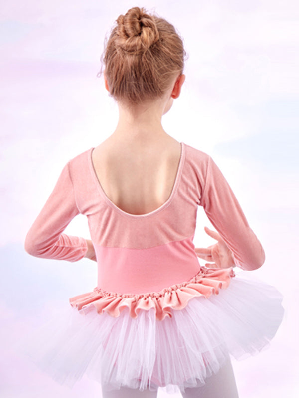 Velvet Stitching One-piece Dance Dress Ballet Long-sleeved Practice Clothes - Dorabear