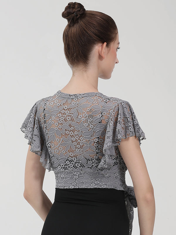 Ballet Lace Dance Top Short Sleeve Shawl Lace-Up Cardigan - Dorabear