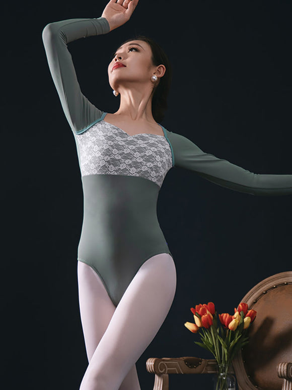 Ballet Lace Stitching Long-sleeved Exercise Leotard Practice Clothes - Dorabear