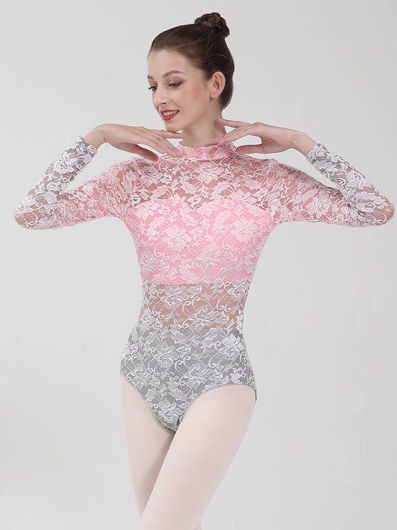 Ballet Long Sleeve Lace Gradient Leotard Backless Exercise Clothes - Dorabear