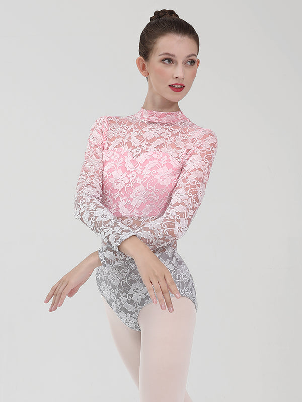 Ballet Long Sleeve Lace Gradient Leotard Backless Exercise Clothes - Dorabear