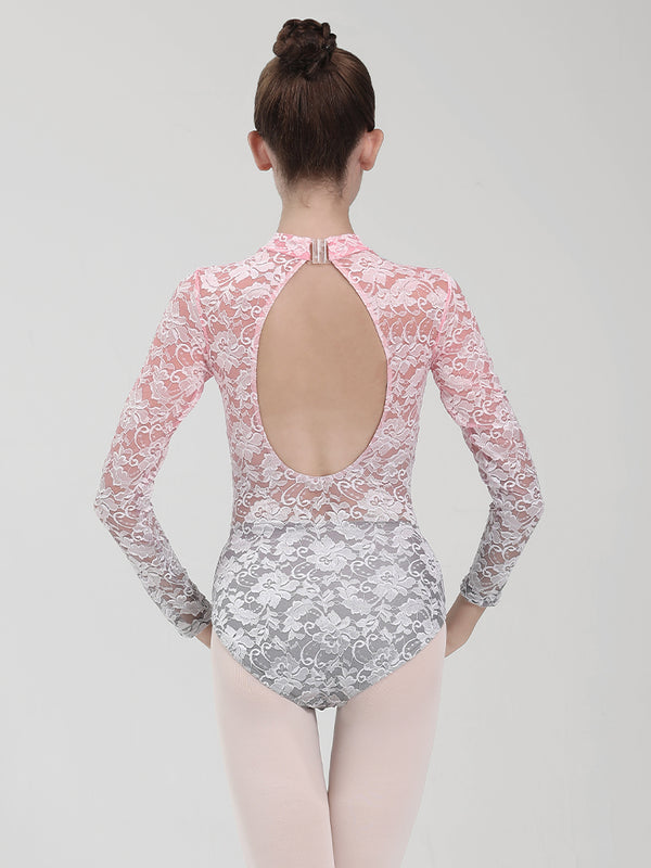 Ballet Long Sleeve Lace Gradient Leotard Backless Exercise Clothes - Dorabear