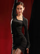 Long Sleeved Neck Hanging Knitted Top Latin Dance Practice Costume - Dorabear