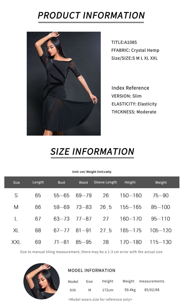 Practice Clothes Diagonal Collar Off Shoulder Mesh Panel Sleeves Latin Dance Leotard - Dorabear