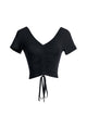 Summer V-neck Shrunk Pleated Backless Latin Dance Top Practice Clothes - Dorabear